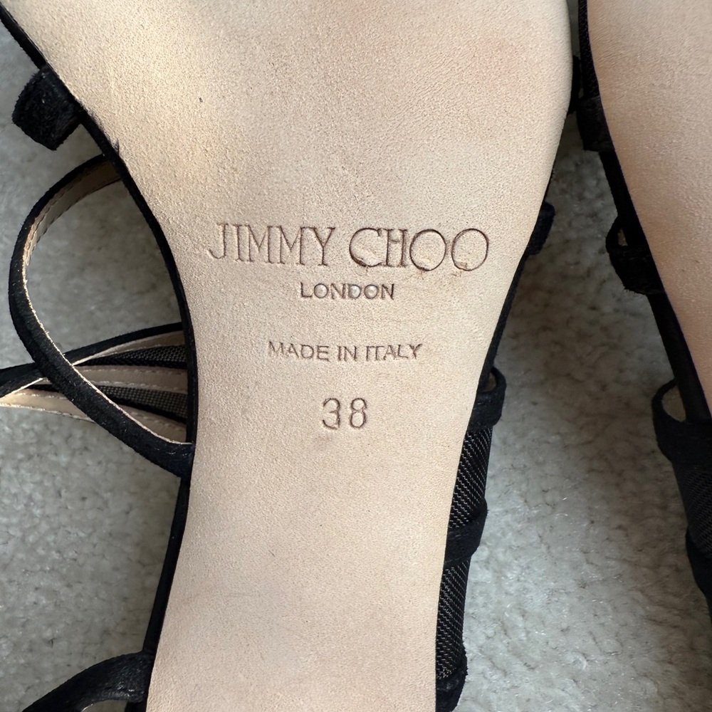 SOLD Jimmy Choo Vora Suede And Mesh Black Strappy Sandals Size 38 New In Box - Picture 5 of 8